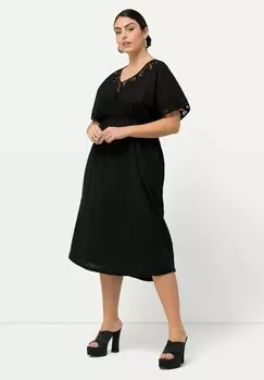 Повседневное платье LACE TRIMMED SHORT SLEEVE MIDI Ulla Popken, черный