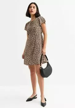 Повседневное платье LEOPARD PRINT TIE NECK MINI New Look, коричневый