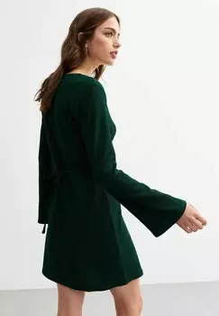 Повседневное платье LONG SLEEVE CRINKLE MINI New Look, темно-зеленый