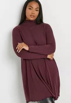 Повседневное платье LONG SLEEVE LETTUCE EDGE Yours Clothing, бургундия
