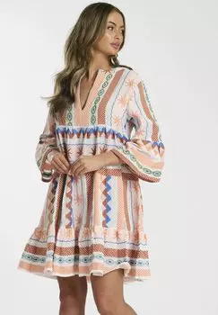 Повседневное платье LONG SLEEVE PRINT TIERED MINI South Beach, мультиколор