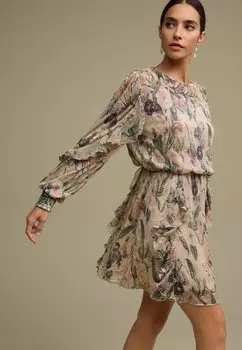 Повседневное платье LONG SLEEVE RUFFLE DETAIL MINI REGULAR FIT Next, розовый