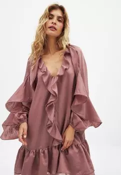 Повседневное платье LONG SLEEVE RUFFLE NA-KD, розовый