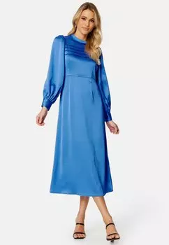 Повседневное платье LONG SLEEVE SATIN MIDI DRESS Bubbleroom, темно-синий