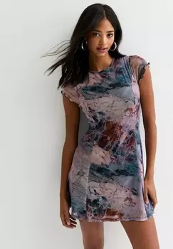 Повседневное платье MESH MARBLE PRINT MINI New Look, пестрый розовый