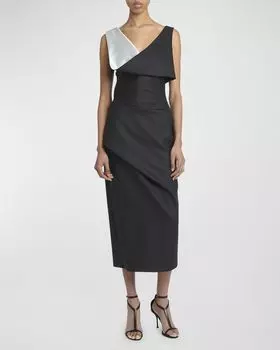 Повседневное платье миди без рукавов с драпировкой в тонкую полоску Alexander McQueen, цвет Grey