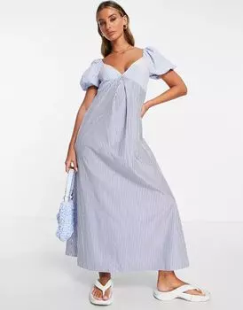 Повседневное платье миди из хлопка в смешанную полоску ASOS