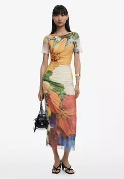 Повседневное платье MIDI WITH FLOWERS Desigual, оранжевый