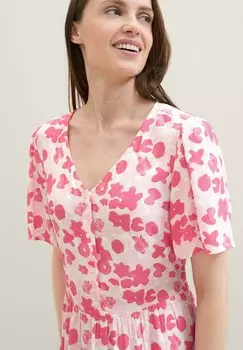 Повседневное платье Mit Print TOM TAILOR, розовое с мелким цветочным узором