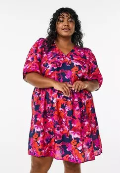 Повседневное платье MIT PRINT UND V-AUSSCHNITT Zizzi, розовый