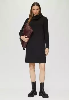 Повседневное платье MIT WASSERFALLKRAGEN UND SEITLICHEN EINGRIFFTASCHEN s.Oliver, черный