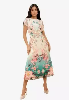 Повседневное платье OMBRE FLORAL TULIP SLEEVE FIT AND FLARE MIDI Lipsy, белый