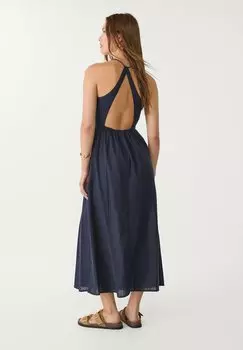 Повседневное платье OPEN BACK MIDI Stradivarius, темно-синий