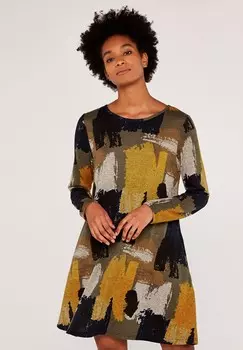 Повседневное платье PAINT STROKE SWING Apricot, темно-синий