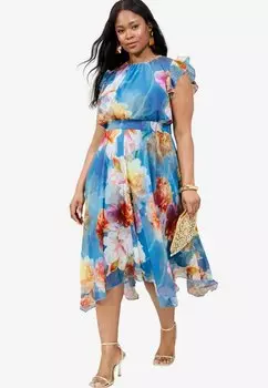 Повседневное платье PLUS SIZE FIT FRILL SLEEVE Lipsy, синий
