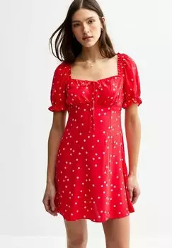 Повседневное платье POLKA DOT SQUARE NECK MINI New Look, цвет Red Pattern