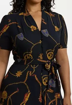 Повседневное платье PRINT BELTED GEORGETTE PUFF SLEEVE DRESS Lauren Ralph Lauren Woman, темно-синий