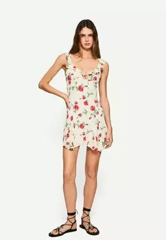 Повседневное платье PRINTED STRAPPY Bershka, бежевый