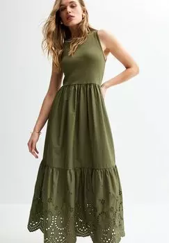 Повседневное платье RACERBACK BRODERIE ANGLAISE EMBROIDERED MIDI New Look, хаки