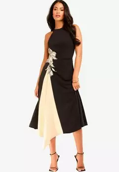 Повседневное платье REGULAR FIT APPLIQUE FLOWER TRIM AND FLARE MIDI Lipsy, черный