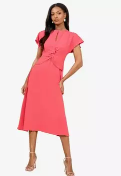 Повседневное платье REGULAR FIT KEYHOLE KNOT FRONT SHORT SLEEVE MIDI Lipsy, розовый