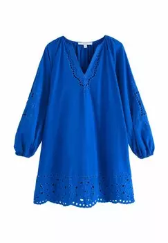 Повседневное платье REGULAR FIT - LONG SLEEVE BRODERIE SUMMER MINI Next, синий