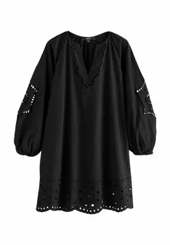 Повседневное платье REGULAR FIT - LONG SLEEVE BRODERIE SUMMER MINI Next, черный