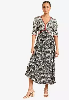 Повседневное платье REGULAR FIT - PRINTED V-NECK RUCHED SHORT SLEEVE MIDI Love & Roses, черный
