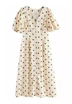 Повседневное платье REGULAR FIT PUFF SLEEVE MIDI Next, бежевый