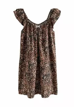 Повседневное платье REGULAR FIT - V-NECK RUFFLE SLEEVE Next, коричневый