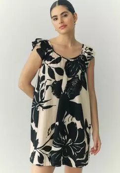 Повседневное платье REGULAR FIT - V-NECK RUFFLE SLEEVE Next, бежевый
