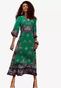 Повседневное платье REGULAR FIT WOODBLOCK PRINTED V-NECK Love & Roses, зеленый
