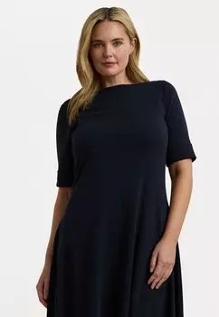 Повседневное платье RIB-KNIT STRETCH COTTON MIDI DRESS Lauren Ralph Lauren Woman, темно-синий