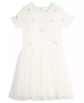 Повседневное платье с цветочным узором для маленьких девочек, связанное крючком Rare Editions, слоновая кость/кремовый