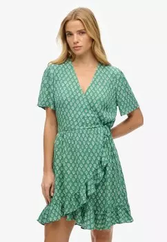 Повседневное платье SHORT SLEEVE PRINTED MINI WRAP Superdry, зеленый
