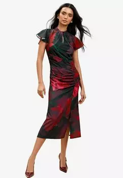 Повседневное платье SHORT SLEEVE RUCHED KEYHOLE FIT AND MIDI Lipsy, черный