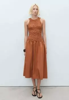Повседневное платье TEXTURE COMBINE DOS OUVERT Mango, коричневый