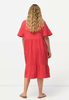 Повседневное платье TEXTURED SHORT SLEEVE SPLIT NECK Ulla Popken, коралл