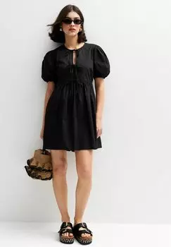 Повседневное платье TIE FRONT BOW DETAIL MINI New Look, черный