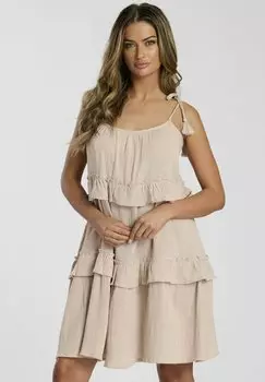 Повседневное платье TIE SHOULDER BEAD DETAIL South Beach, серо-коричневый