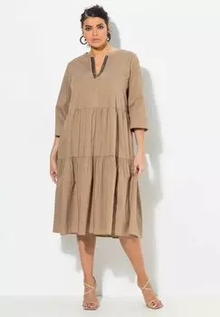 Повседневное платье TIERED FLOUNCE PANEL 3/4 SLEEVE Ulla Popken, коричневый