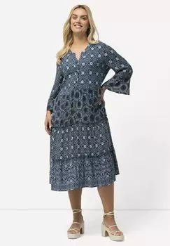 Повседневное платье TIERED MIXED PATTERN 3/4 SLEEVE Ulla Popken, темно-синий