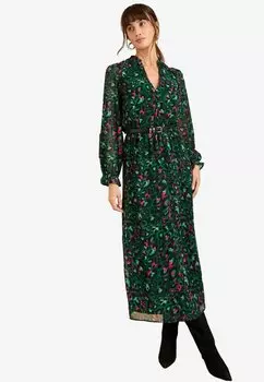 Повседневное платье V-NECK PU BELTED LONG SLEEVE MIDI Love & Roses, зеленый