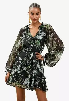 Повседневное платье V-NECK RUFFLE Lipsy, черный