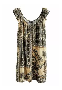 Повседневное платье V-NECK RUFFLE SLEEVE Next, коричневый