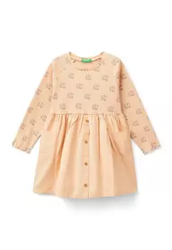Повседневное платье WITH PRINT AND BUTTONS United Colors of Benetton, бежевый