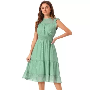 Повседневное шифоновое платье для женщин, вечернее платье без рукавов с присборенной талией, позолотой и металлическими звездами ALLEGRA K, зеленый