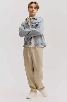 Повседневные брюки из хлопчатобумажной саржи H&M, бежевый