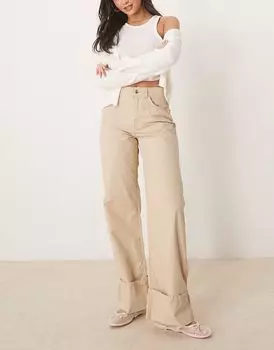 Повседневные брюки с отворотами бежевого цвета от ASOS DESIGN