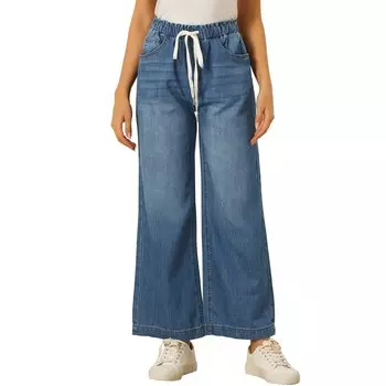 Повседневные джинсовые брюки для женщин, широкие джинсы с эластичной резинкой на талии ALLEGRA K, синий